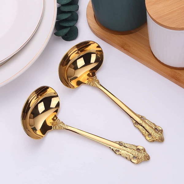 2-delad rostfri guld såsslev 1 oz. serveringssked stor buffé hem köksslev set