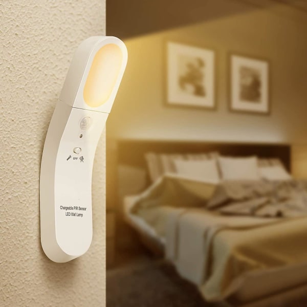 Automatiskt led nattljus 3 lägen USB laddningsbar lampa med rörelsesensor Lampa för hall Garderob Skåp Garderob Trappor Varm vit