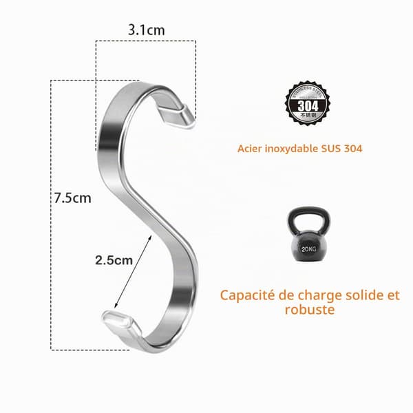 sett med 18 solide og holdbare S-kroker i rustfritt stål (7,5 cm) 7.5cm