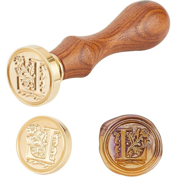 Elite - Pakkaus 1 sarja Diy kirjain aakkoset leikekirja leima tiiviste messinki kirjain tiiviste leima vaha leima ja puukahva, Kirjain L, 25x14mm, 75mm