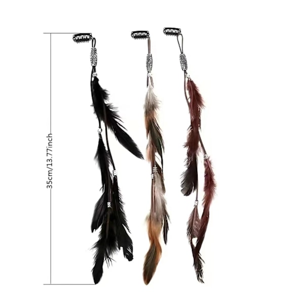 3 stk. Fjær Hårspenner, Håndlagde Boho Hårforlengelser DIY Tilbehør Hippie Hårnål Hodeplagg for Kvinner Jenter