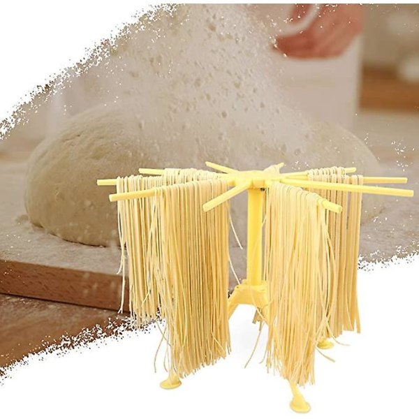 Sammenklappelig pastatørrestativ 1 stykke - Pastatørrestativ med 10 bars tørretumbler - Kompakt, nem at opbevare, hurtig opsætning (gul)