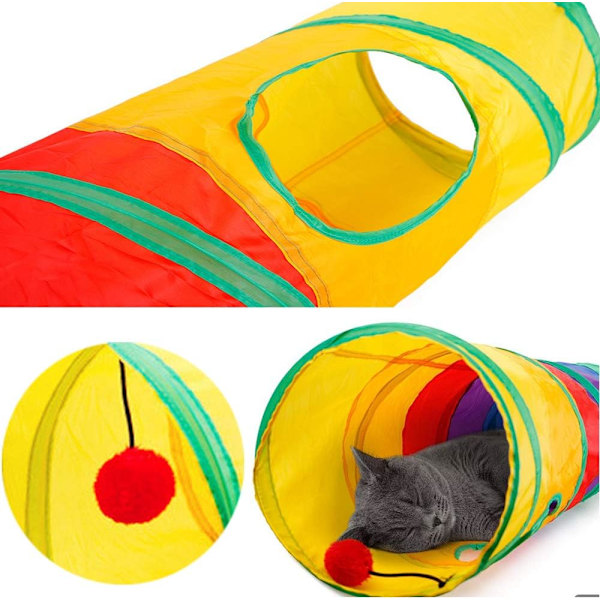 Sammenklappelig kattunnel Interaktiv regnbue tunnel til innendørs katter Foldbare leketuber med en ball leketøy for katt kattunge kanin trening