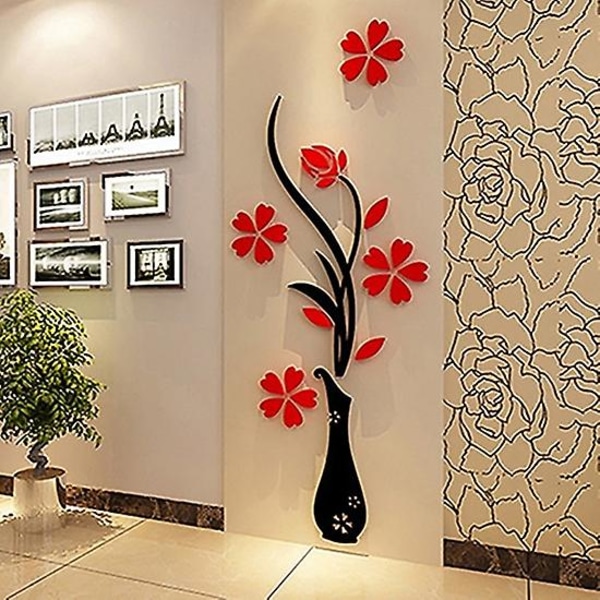 Retro vase Blomstertremønster gjør-det-selv hjemmerom TV-dekor arkylic 3d veggklistremerke