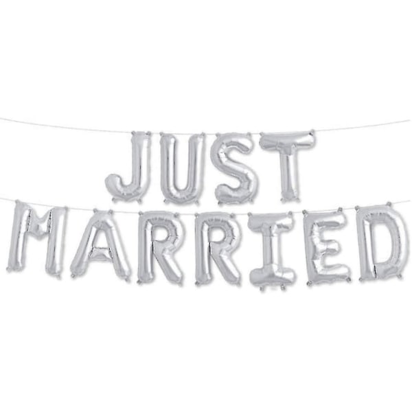 11-delt sæt Just Married bogstavballonsæt, 40 cm, aluminiumsfolieballoner, bryllupsdekoration, sølv