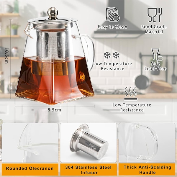 Tekande 550ml Glas Tekande Lille Te-infuser Tekande med Infuser Tekande med Varmebestandig Rustfrit Stål Løste Infuser Glas Tekande til Te 550 ML