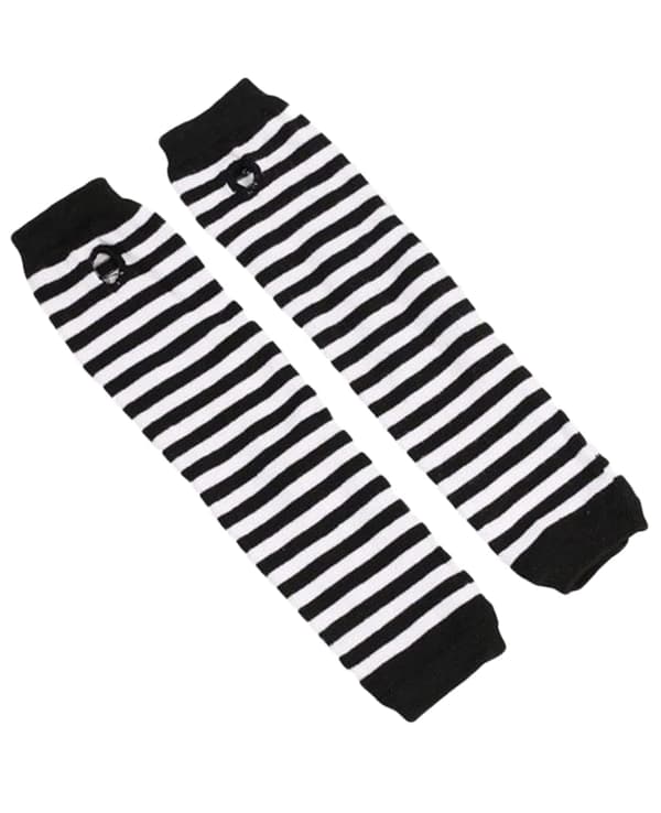 Långa unisex-stickade vantar med svartvita ränder, med elastiska muddar. White