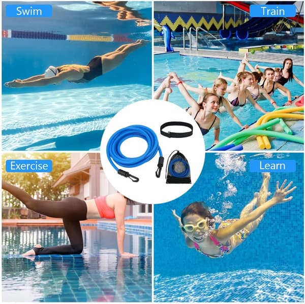 Simmotståndsband, Poolbälte, Justerbart Simmotståndsband, Justerbart Elastiskt Poolbälte (Blå, 4 meter)