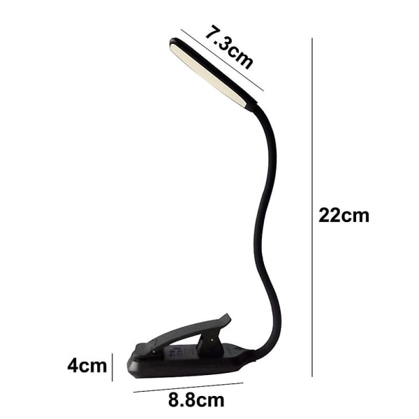 Student Leselampe med Klips Øyevern USB Mini Liten Boklampe Svart