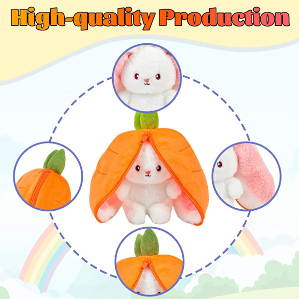 Plush Kanin Leksak, Vändbar Kanin Morot Jordgubbe Kudde Söta Mjuka Plyschleksaker med Blixtlås, Söt Dekoration Kanin Plyschleksak för Pojkar Flickor Orange