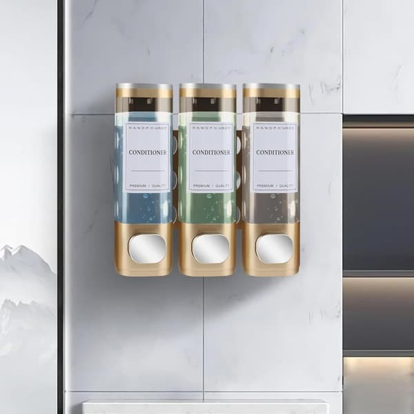 Sæbedispenser Vægmonteret – 3-rums brusedispenser 300ml x3, til shampoo & sæbe Silver