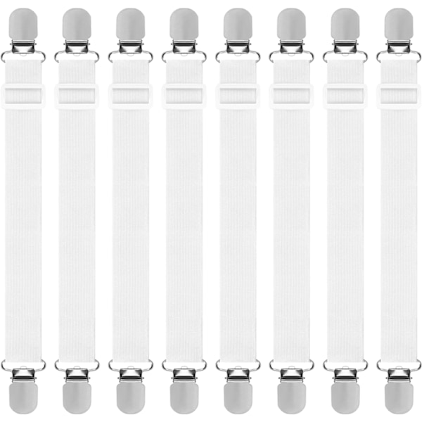 Lakanclips, 8 st Justerbara Lakanband, Elastiska Lakanband Hängslen Clips för Sängkläder White 8