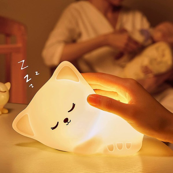 Söt katt nattlampa för baby , nattlampor med 7 färger, nattlampor för djur i silikon, nattlampa för skydd för barn