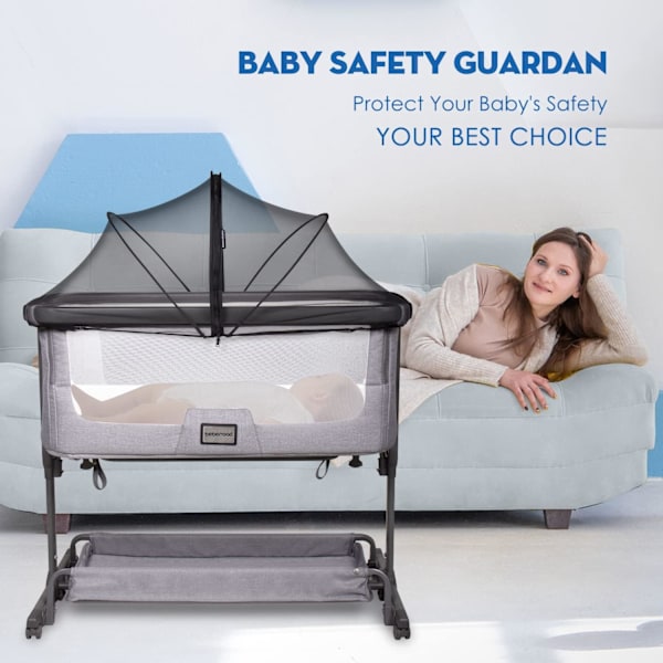 Babysängsspjälsäng Samsovningsmyggnät Skydd för Resesäng Spjälsäng Sängsida Sovplats, Insekt Kattsäkert Nät Dragkedja Myggnät för Babysäng Samsovning Bassinet Coverblack