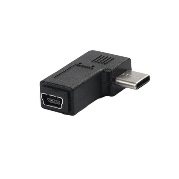 Mini USB Naaras - USB C Uros Muunnin 90 Asteen Type-C - Mini USB Adapteriliitin Tukee Latausta ja Datan Synkronointia