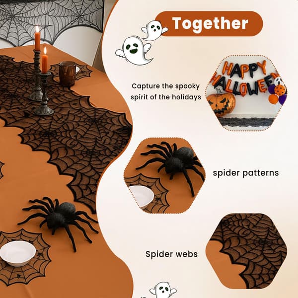 Sett med 4 Halloween-bordbrikker med edderkoppdesign, som måler 30 x 29 cm.