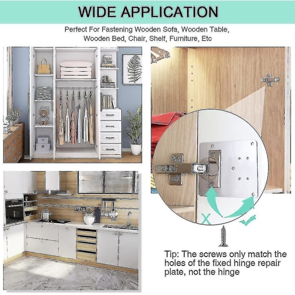 4 Pieces Cabinet Hinge Repair Plate With Hole, Repair Brackets Plates, Hinge Repair Kit