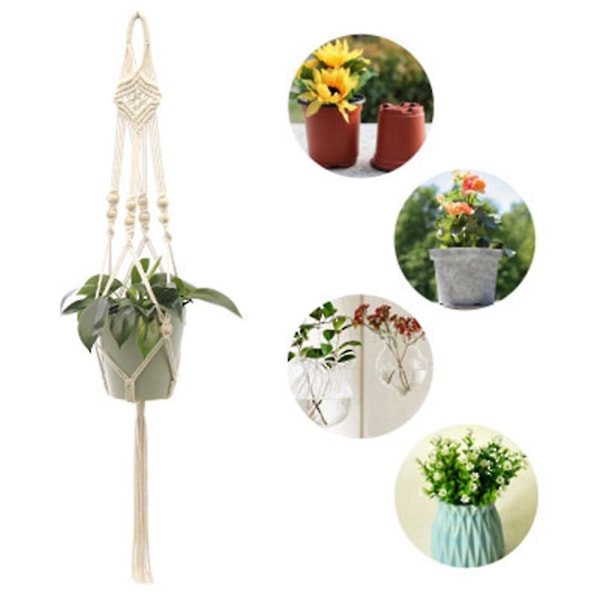 2 Pcs Macrame Plant Hangers Indoor Outdoor Hanging Planter Basket Cotton Rope Hand-knitted Flower Pot Net Bag