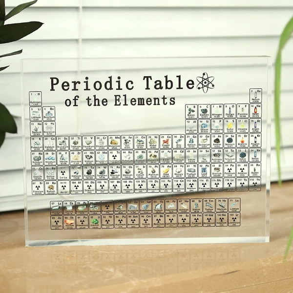 1 st genomskinlig periodisk tabell display med kemiska element inuti Akryl periodiska bordsdekorationer Hem skrivbordsdekoration för elev lärare Barn Schoo