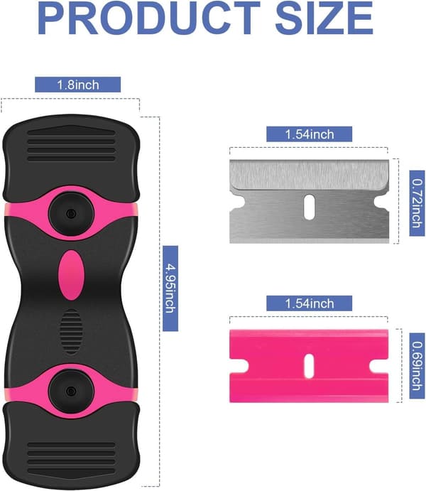 Dubbelbladsskrapa, innehåller 10 rakblad (rosa).