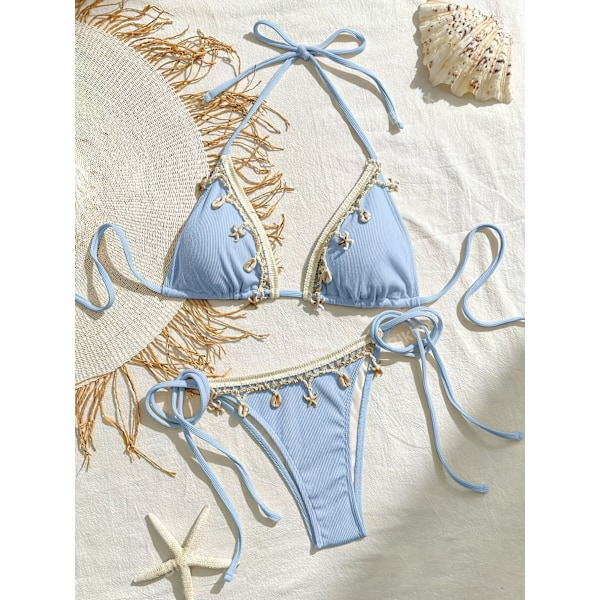 Uimapuku naisille 2024 uusi tyyli nyöritys halterneck kolmio kuppi ranta seksikäs uimapuku high-end kuuma lähde bikini blue l