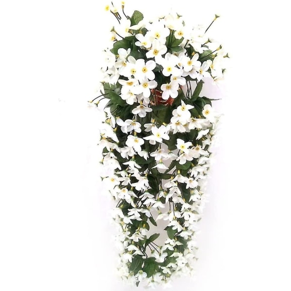 2 nippua Terälehtiä riippuvat tekokukat, keinotekoiset Wisteria-riippuvat kukat hääkodin sisustamiseen (valkoinen)