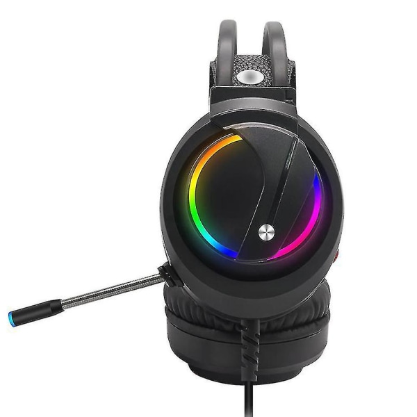 Spelheadset med mikrofonhörlurar Rgb Ljus Surroundljud USB Wired Gamer-hörlurar (svart)