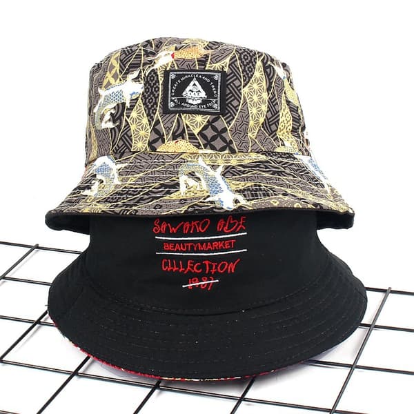 Ukiyo-e guldfisk broderet hat unisex print dobbeltsidet C