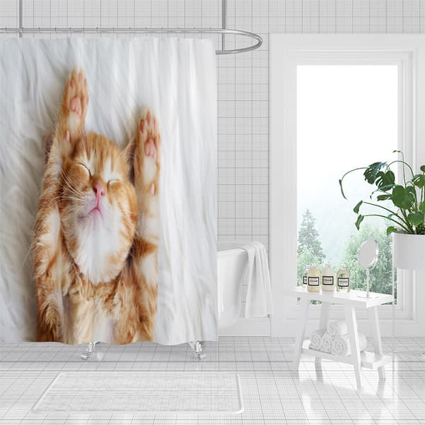 Stor Orange Kat Dyreserie B150×H180 Digitaltrykt Polyester Bruseforhæng