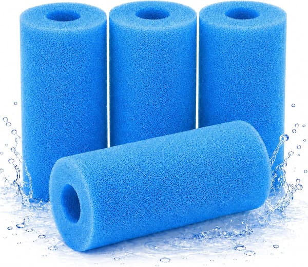 set med 4 typ A poolfilter, 20 x 10 cm skumfilterpatroner