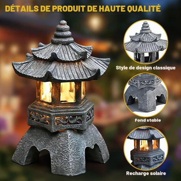 Pagode-ornament i japansk stil – Solcellelampe – Hagelykt – 26 x 17 cm