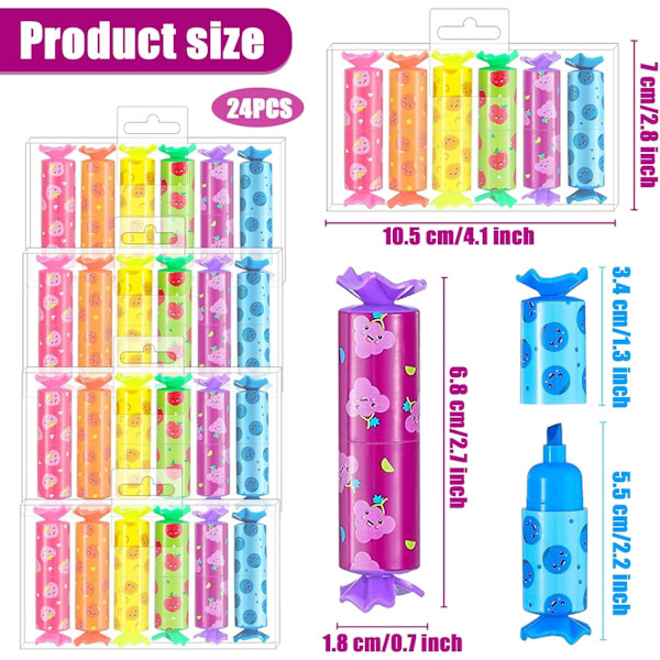 24 kappaletta Mini Candy Highlighter, Pastelli Highlighter, Söpö Highlighter Marker Hedelmäkuviot Hauska Kirjoitustarvikkeet Makeisjuhliin Syntymäpäivä Onnittelu C