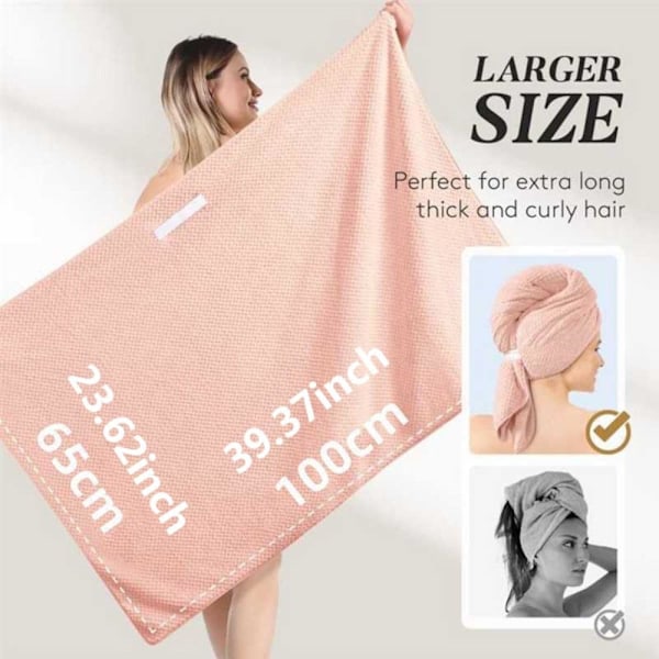Mikrofiberhåndkle for kvinner, mykt hurtigtørkende håndkle, anti-frizz håndkle for kvinners våte hår, tykt hår (Grå)