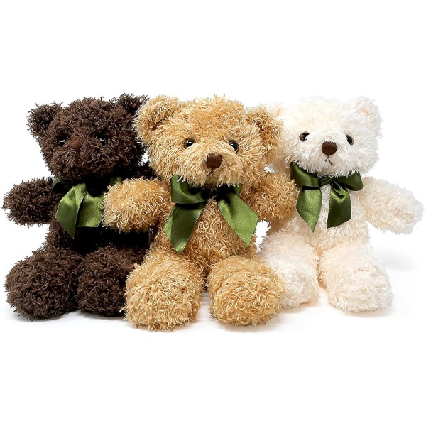 Teddy Bear Plysch - Söta nallebjörnar gosedjur i 3 färger - 3-pack gosebjörnar - 9,8 tum höjd (mörkbrun, gyllene, vit)