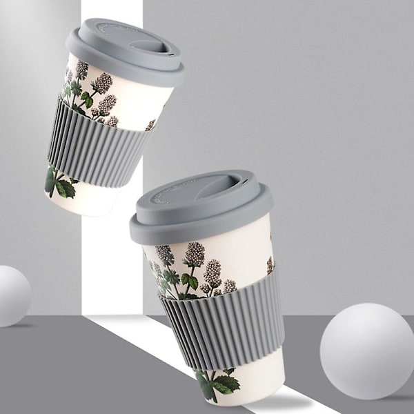 470ml Kaffekopp med Dekaldesign, Isolering, Bärbar, Nedbrytbar Bambusfiber, Resekopp