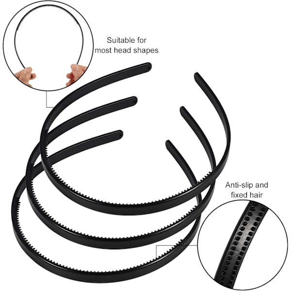 6 st hårband för män, unisex hårband, hårband med plasttänder, gör-det-själv-hårband med kamtänder för män och kvinnor Black 1 count (Pack of 1)