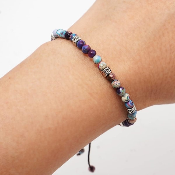 Helmibranletti Säädettävä Käsityönarubranletti Boheemi Värikäs Kivi Strand Rannekoru Naisille Color