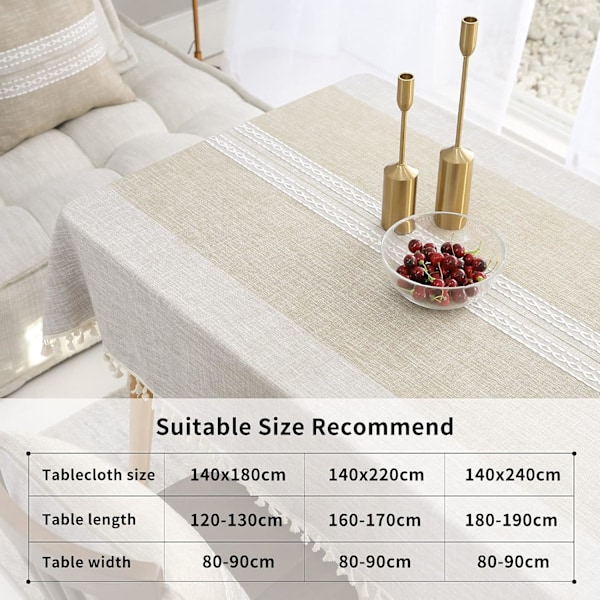 Rektangulær Dug i Bomuld og Linned, Rynkefri, Vaskbar og Genanvendelig, Til Køkken, Spisestue og Borddekoration, Khaki Khaki 140 x 220 cm