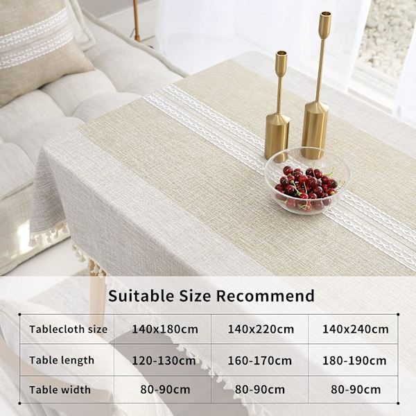 Rektangulær duk i bomullslin, rynkefri, vaskbar, gjenbrukbar duk til kjøkken, spisestue, borddekor khaki Khaki 140 x 240 cm