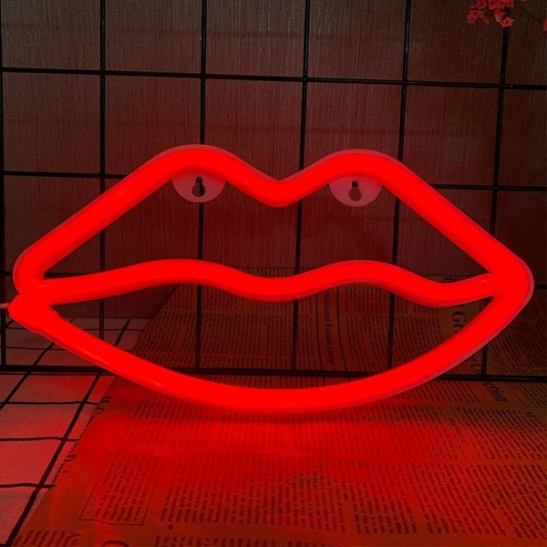 Neon-valo Punaiset Huulet Neon-valot Neon-valo Huulet Punaiset Neon-valot Merkit Paristo/USB-käyttöiset Huulet Neon-lamppu Neon-merkki Huoneen Sisustus Neon-valot Seinälle Bred