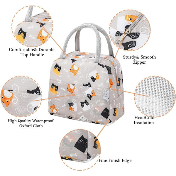 Lunsjpose Tote Bag for Kvinner Bred Åpen Isolerte Kjølepose Vannbestandig Termisk Lekkasjesikker Lunsjarrangør for Menn Jenter Utendørs Piknik Arbeid Greycat