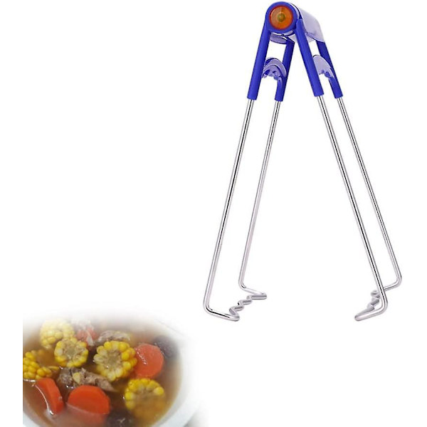 Rustfrit Stål Plade Klips Varmt Retter Løfter Køkken Plade Gripper Foldbar Varmt Retter Løfter Skål Klips Keramik Holder Plade Henter Tænger (1 stk, Blå)