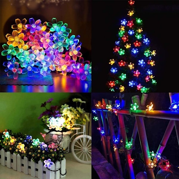 Aurinkokennovalot puutarhaan, 7 m 8 tilaa 50 LED-kukka Aurinkokennokäyttöiset vedenpitävät ulkovalot terassille, pihalle, puuhun, Flower Shape