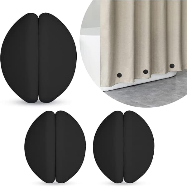 Svarta 6-pack duschdraperivikter, rostar aldrig, duschdraperikvantitet