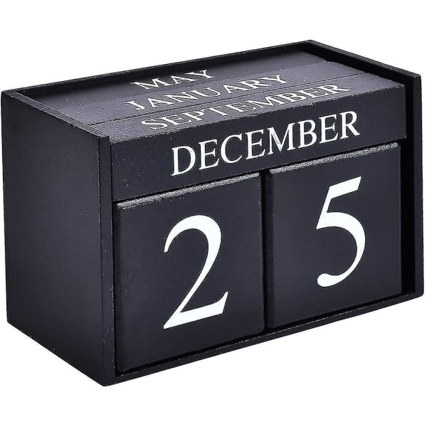 Trä skrivbord block kalender - Perpetual block månad datum display hem kontor dekoration, svart