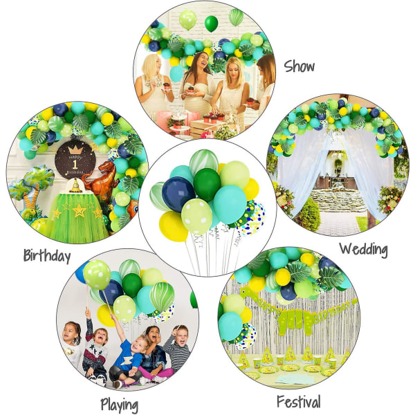 119 stk Jungle Safari Tema Festutstyr, Dinosaur Ballonger Garland Arch Kit Konfetti Grønne Ballonger For Gutter Barn Bursdag Baby Shower Dekorasjoner