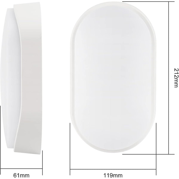 15w Led 6000k Ip54 Flush Wall Mounted Oval Bulkhead Light Fitting With White Trim - Perfect For Hallway, Utility, Garden, Shed(1pc)