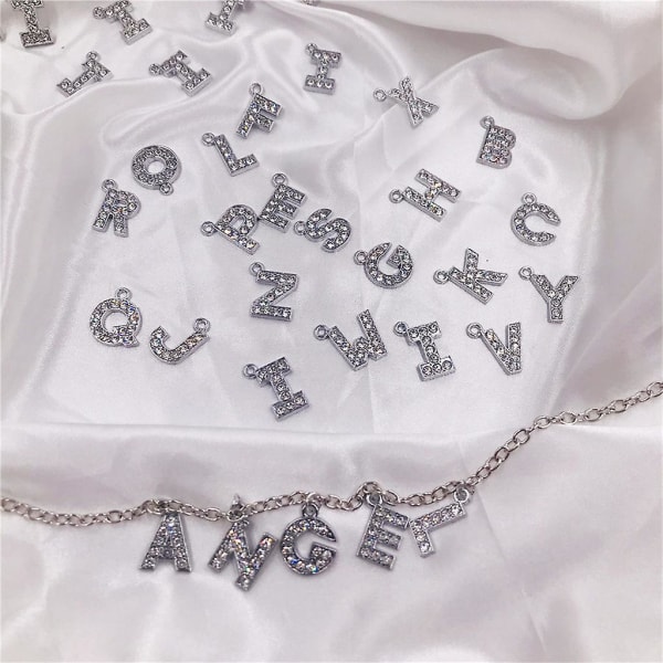 26x/sæt A-z For Rhinestone Engelske bogstaver Charm Crystal Letter Perle Pendant For