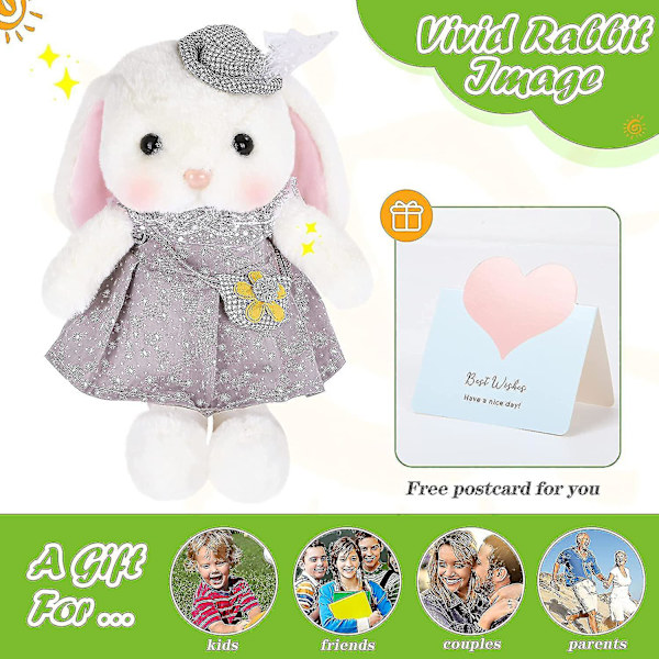 Stuffed Animal Bunny med Klær Vilt Kanin Myk Plysj Leke Hjemmekontor Dekorasjon Bursdag Påske Valentinsdag Gave, Grå, 14 Tommer.