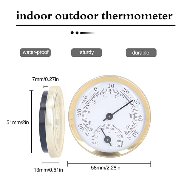 Termohygrometer 2,28 tommer urskive termometer og hygrometer Væg-/bordplade indendørs termometer Mini hygrometer til drivhuse biler